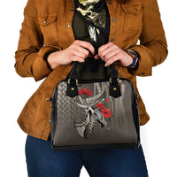 Hawaiian Honu Personalized Shoulder Handbag Mocha Mousse Hibiscus Tribal Hook Pattern