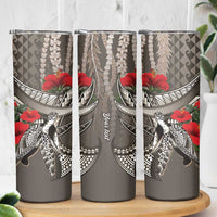 Hawaiian Honu Personalized Skinny Tumbler Mocha Mousse Hibiscus Tribal Hook Pattern