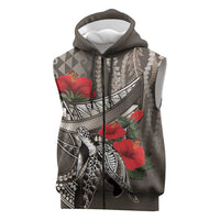 Hawaiian Honu Personalized Sleeveless Zip Hoodie Mocha Mousse Hibiscus Tribal Hook Pattern