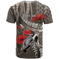 Hawaiian Honu Personalized T Shirt Mocha Mousse Hibiscus Tribal Hook Pattern