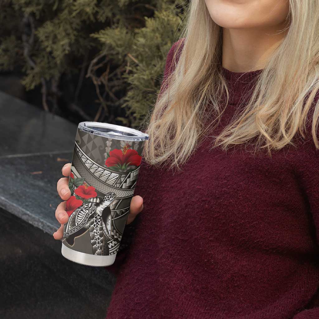 Hawaiian Honu Personalized Tumbler Cup Mocha Mousse Hibiscus Tribal Hook Pattern