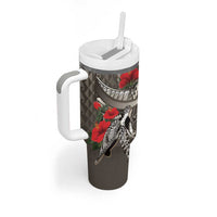 Hawaiian Honu Personalized Tumbler With Handle Mocha Mousse Hibiscus Tribal Hook Pattern