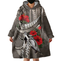 Hawaiian Honu Personalized Wearable Blanket Hoodie Mocha Mousse Hibiscus Tribal Hook Pattern