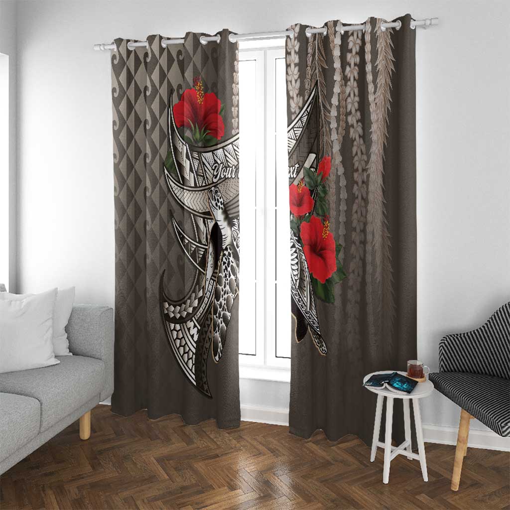 Hawaiian Honu Personalized Window Curtain Mocha Mousse Hibiscus Tribal Hook Pattern