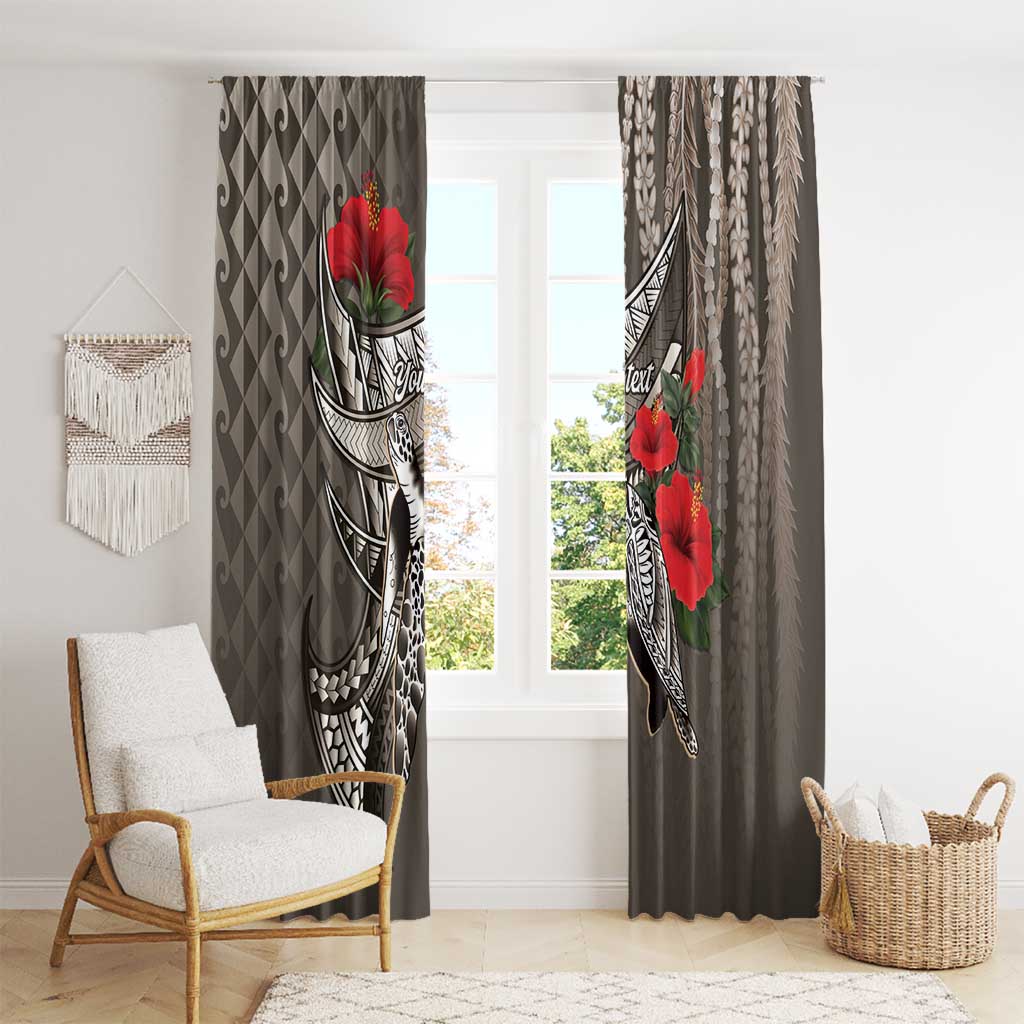 Hawaiian Honu Personalized Window Curtain Mocha Mousse Hibiscus Tribal Hook Pattern