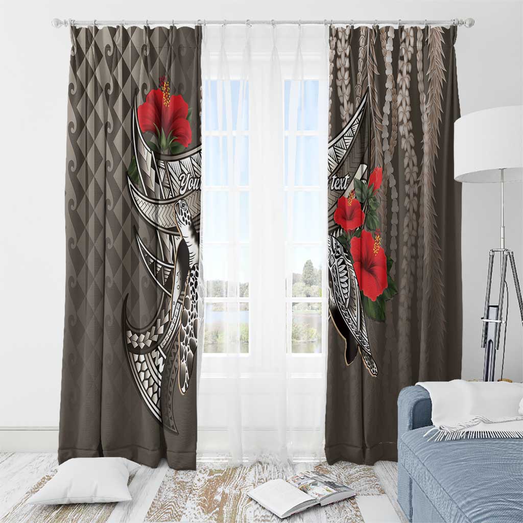 Hawaiian Honu Personalized Window Curtain Mocha Mousse Hibiscus Tribal Hook Pattern
