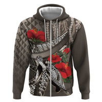 Hawaiian Honu Personalized Zip Hoodie Mocha Mousse Hibiscus Tribal Hook Pattern