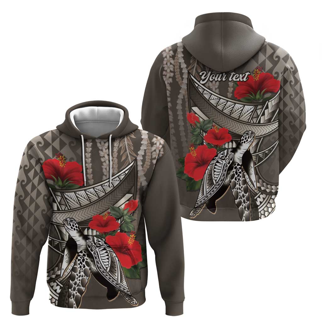 Hawaiian Honu Personalized Zip Hoodie Mocha Mousse Hibiscus Tribal Hook Pattern