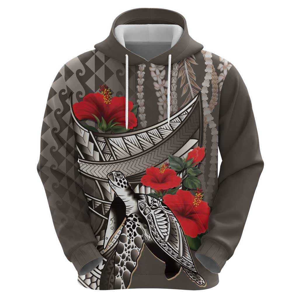 Hawaiian Honu Personalized Zip Hoodie Mocha Mousse Hibiscus Tribal Hook Pattern