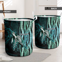 Hawaiian Honu Personalized Laundry Basket Dark Cyan Maile Pikake Flower Lei Inspired