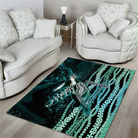 Hawaiian Honu Personalized Area Rug Dark Cyan Maile Pikake Flower Lei Inspired