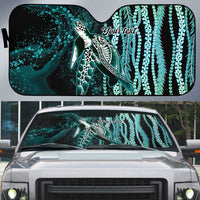 Hawaiian Honu Personalized Auto Sun Shade Dark Cyan Maile Pikake Flower Lei Inspired