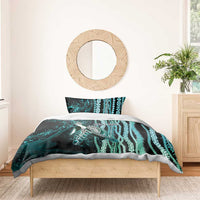 Hawaiian Honu Personalized Bedding Set Dark Cyan Maile Pikake Flower Lei Inspired