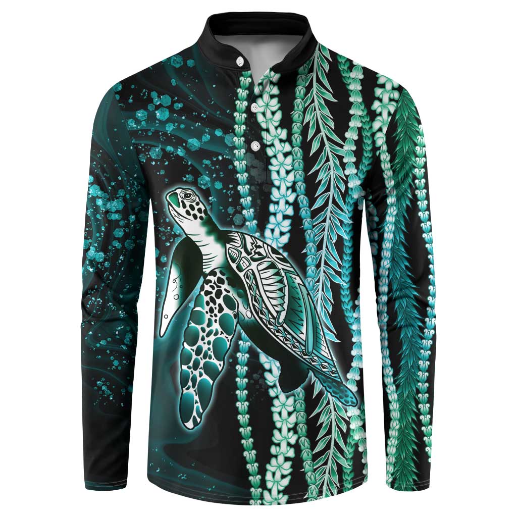 Hawaiian Honu Personalized Button Sweatshirt Dark Cyan Maile Pikake Flower Lei Inspired