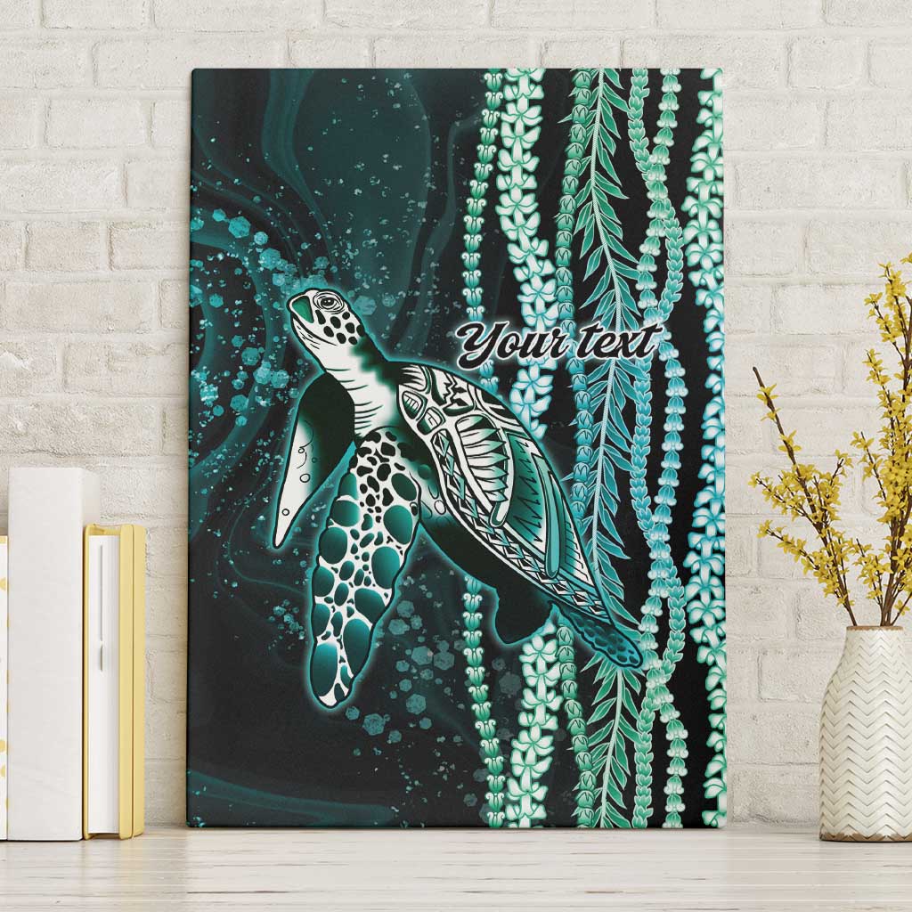 Hawaiian Honu Personalized Canvas Wall Art Dark Cyan Maile Pikake Flower Lei Inspired
