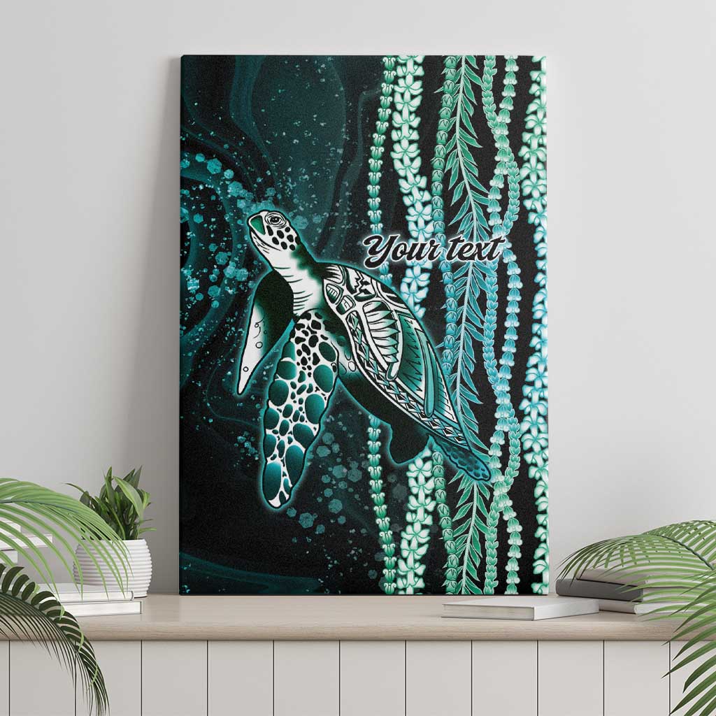 Hawaiian Honu Personalized Canvas Wall Art Dark Cyan Maile Pikake Flower Lei Inspired