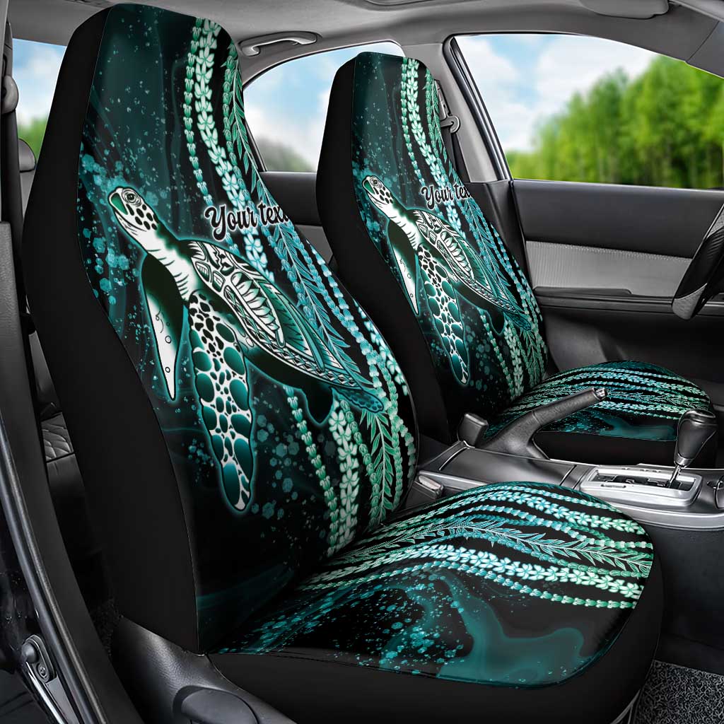Hawaiian Honu Personalized Car Seat Cover Dark Cyan Maile Pikake Flower Lei Inspired
