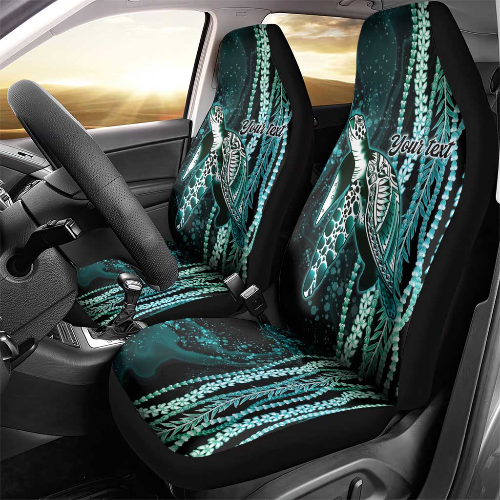 Hawaiian Honu Personalized Car Seat Cover Dark Cyan Maile Pikake Flower Lei Inspired
