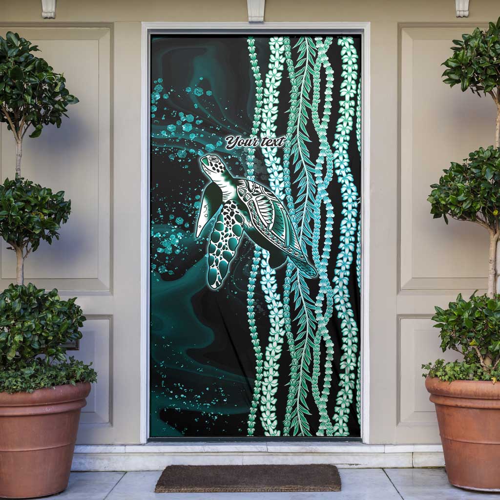 Hawaiian Honu Personalized Door Cover Dark Cyan Maile Pikake Flower Lei Inspired LT9 Cyan - Polynesian Pride