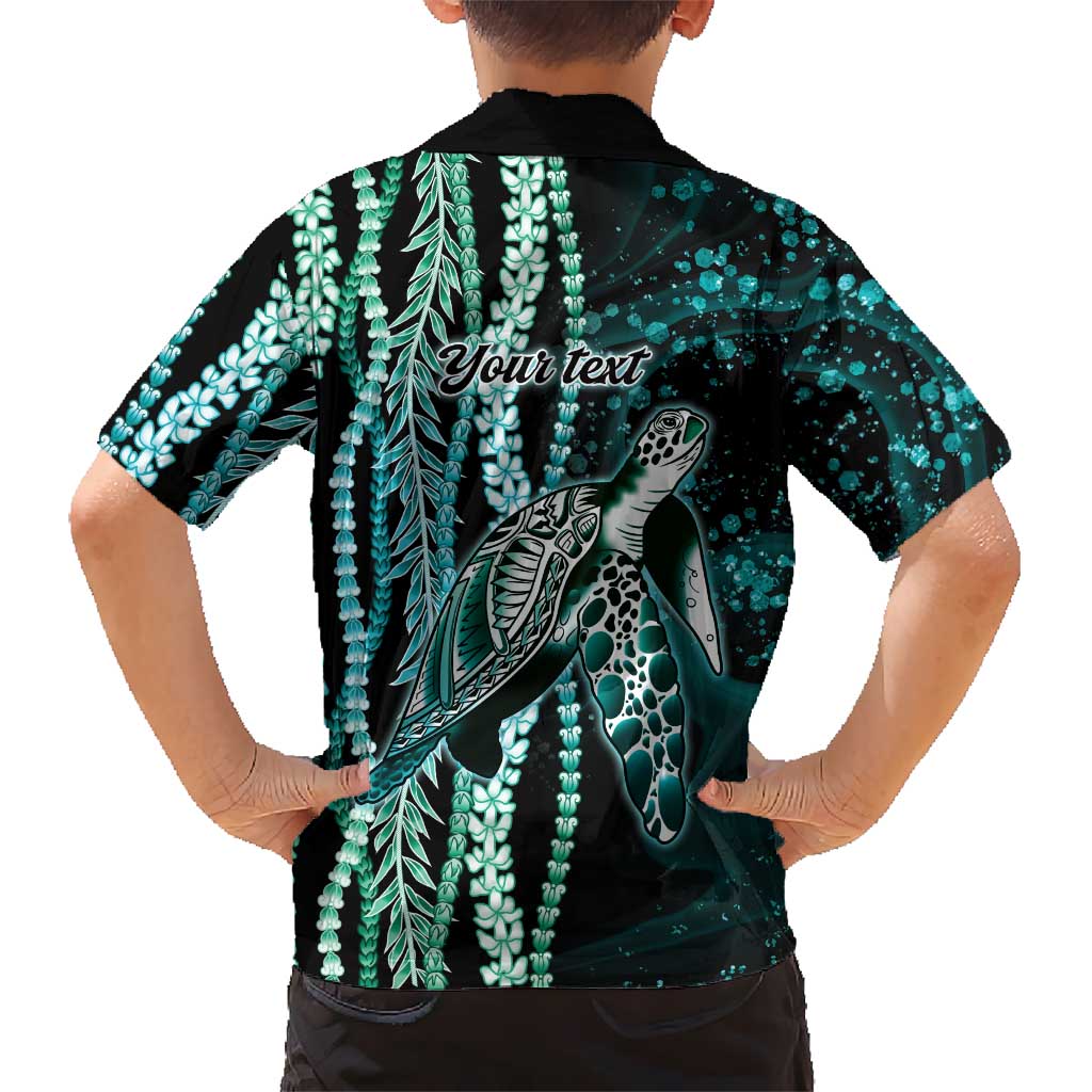 Hawaiian Honu Personalized Family Matching Mermaid Dress and Hawaiian Shirt Dark Cyan Maile Pikake Flower Lei Inspired LT9 - Polynesian Pride