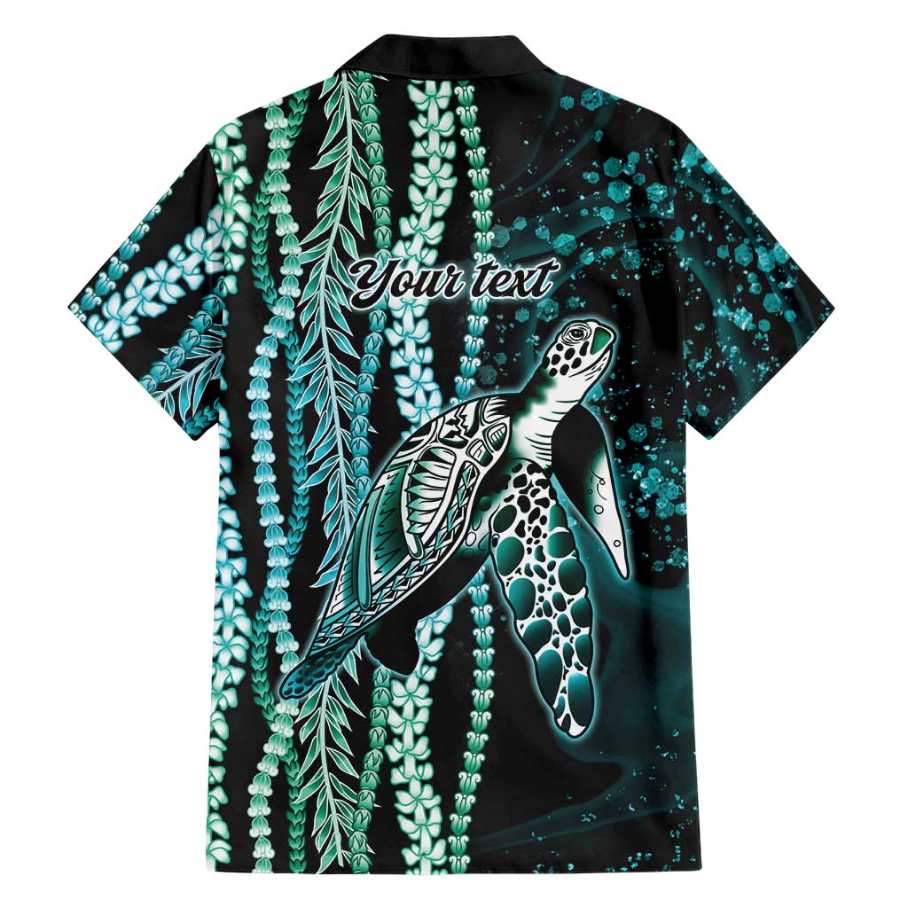 Hawaiian Honu Personalized Family Matching Off Shoulder Short Dress and Hawaiian Shirt Dark Cyan Maile Pikake Flower Lei Inspired LT9 - Polynesian Pride