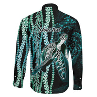 Hawaiian Honu Personalized Family Matching Off Shoulder Short Dress and Hawaiian Shirt Dark Cyan Maile Pikake Flower Lei Inspired LT9 - Polynesian Pride