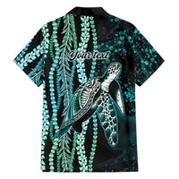 Hawaiian Honu Personalized Family Matching Puletasi and Hawaiian Shirt Dark Cyan Maile Pikake Flower Lei Inspired LT9 - Polynesian Pride