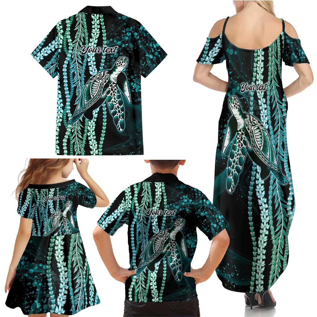 Hawaiian Honu Personalized Family Matching Summer Maxi Dress and Hawaiian Shirt Dark Cyan Maile Pikake Flower Lei Inspired LT9 - Polynesian Pride