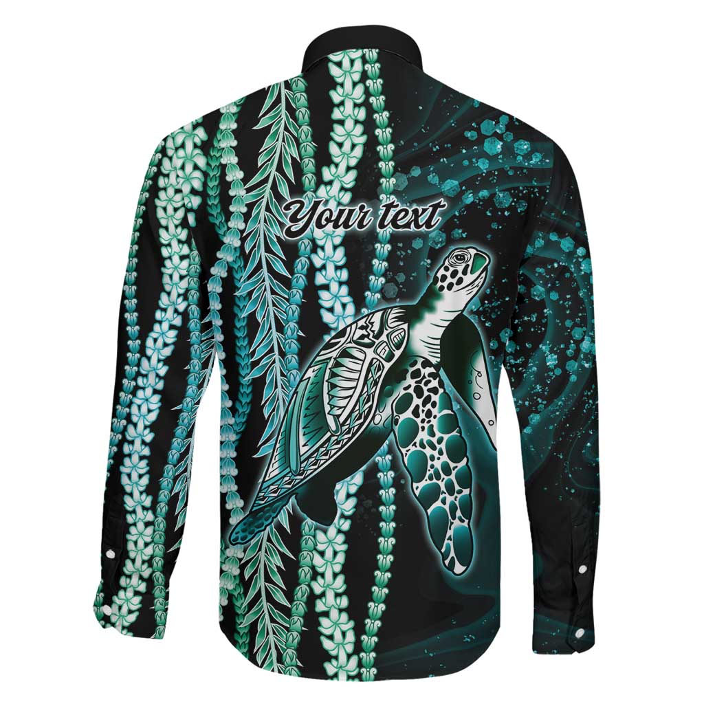 Hawaiian Honu Personalized Family Matching Tank Maxi Dress and Hawaiian Shirt Dark Cyan Maile Pikake Flower Lei Inspired LT9 - Polynesian Pride