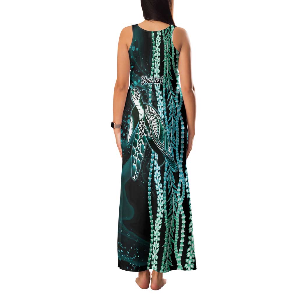 Hawaiian Honu Personalized Family Matching Tank Maxi Dress and Hawaiian Shirt Dark Cyan Maile Pikake Flower Lei Inspired LT9 - Polynesian Pride