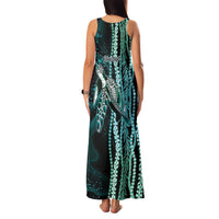 Hawaiian Honu Personalized Family Matching Tank Maxi Dress and Hawaiian Shirt Dark Cyan Maile Pikake Flower Lei Inspired LT9 - Polynesian Pride