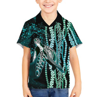 Hawaiian Honu Personalized Hawaiian Shirt Dark Cyan Maile Pikake Flower Lei Inspired