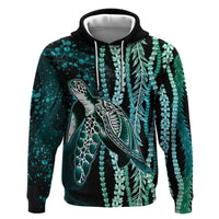 Hawaiian Honu Personalized Hoodie Dark Cyan Maile Pikake Flower Lei Inspired