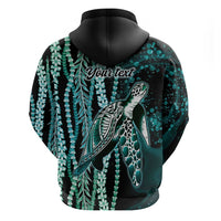 Hawaiian Honu Personalized Hoodie Dark Cyan Maile Pikake Flower Lei Inspired
