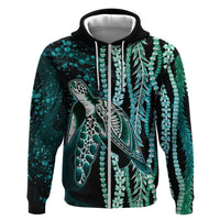 Hawaiian Honu Personalized Hoodie Dark Cyan Maile Pikake Flower Lei Inspired