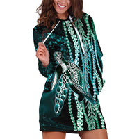 Hawaiian Honu Personalized Hoodie Dress Dark Cyan Maile Pikake Flower Lei Inspired