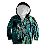 Hawaiian Honu Personalized Kid Hoodie Dark Cyan Maile Pikake Flower Lei Inspired
