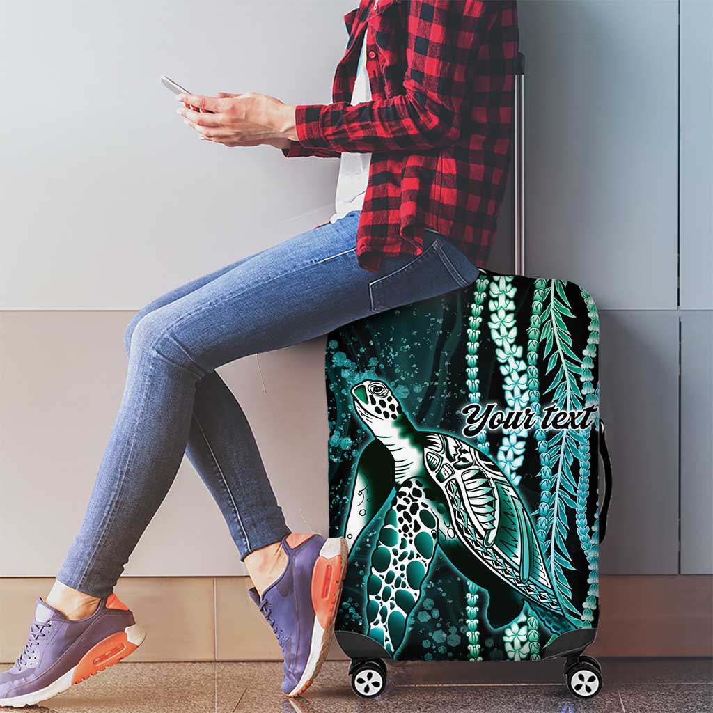 Hawaiian Honu Personalized Luggage Cover Dark Cyan Maile Pikake Flower Lei Inspired