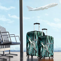 Hawaiian Honu Personalized Luggage Cover Dark Cyan Maile Pikake Flower Lei Inspired