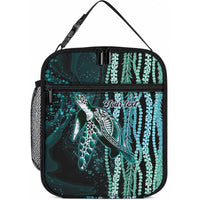 Hawaiian Honu Personalized Lunch Bag Dark Cyan Maile Pikake Flower Lei Inspired LT9 10.2 × 8.3 × 4.3 inch Blue - Polynesian Pride