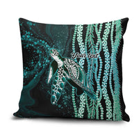 Hawaiian Honu Personalized Pillow Cover Dark Cyan Maile Pikake Flower Lei Inspired
