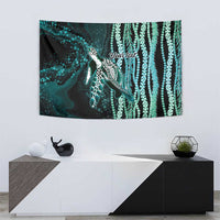 Hawaiian Honu Personalized Tapestry Dark Cyan Maile Pikake Flower Lei Inspired