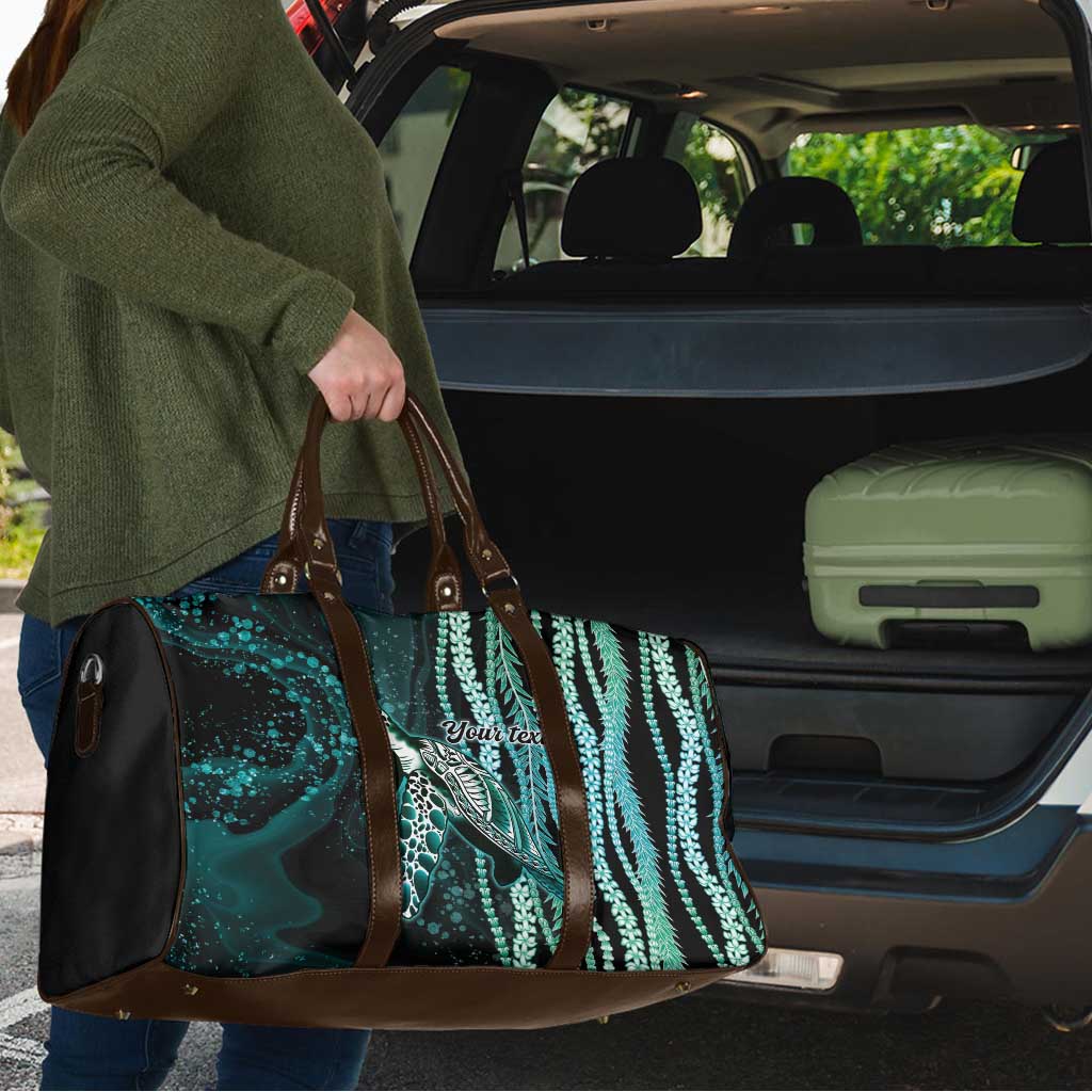 Hawaiian Honu Personalized Travel Bag Dark Cyan Maile Pikake Flower Lei Inspired