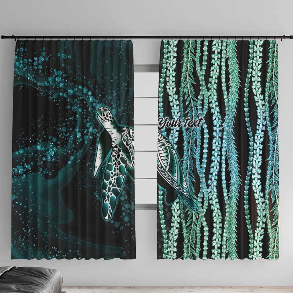 Hawaiian Honu Personalized Window Curtain Dark Cyan Maile Pikake Flower Lei Inspired
