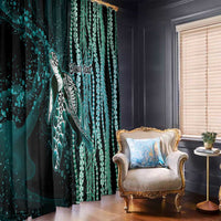 Hawaiian Honu Personalized Window Curtain Dark Cyan Maile Pikake Flower Lei Inspired