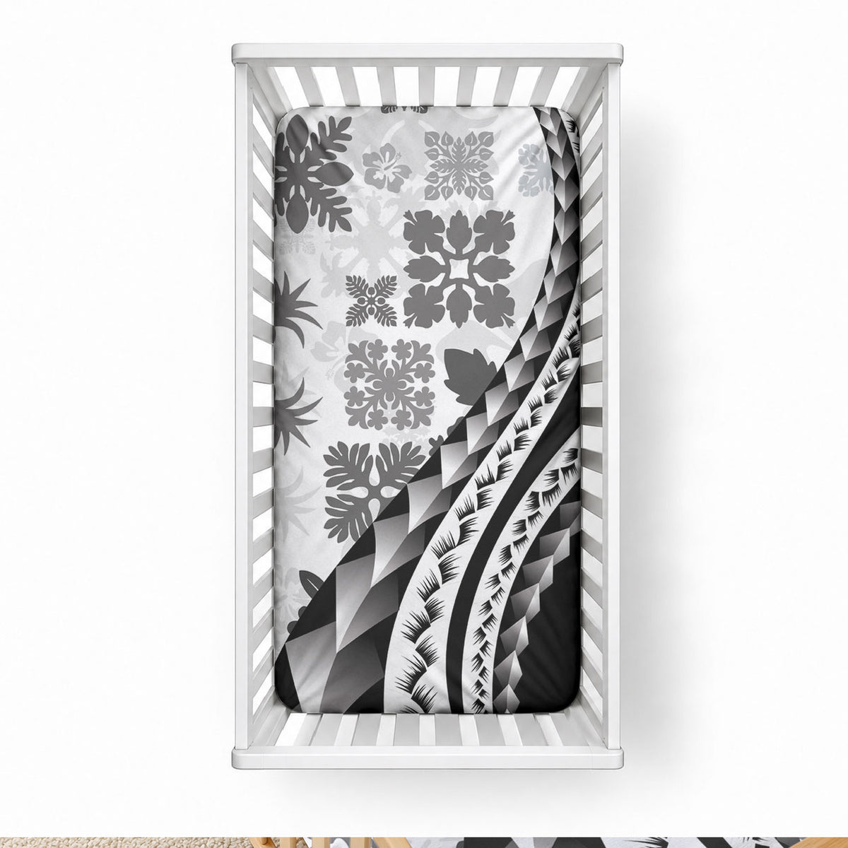 Black Hawaiian Quilt Pattern Baby Bed Cover Mixed Polynesian Tribal Arty LT9 28 × 52 in Black - Polynesian Pride