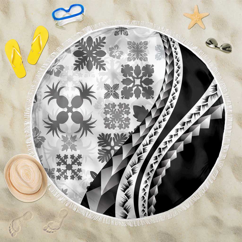 Black Hawaiian Quilt Pattern Beach Blanket Mixed Polynesian Tribal Arty LT9 One Size 150cm Black - Polynesian Pride