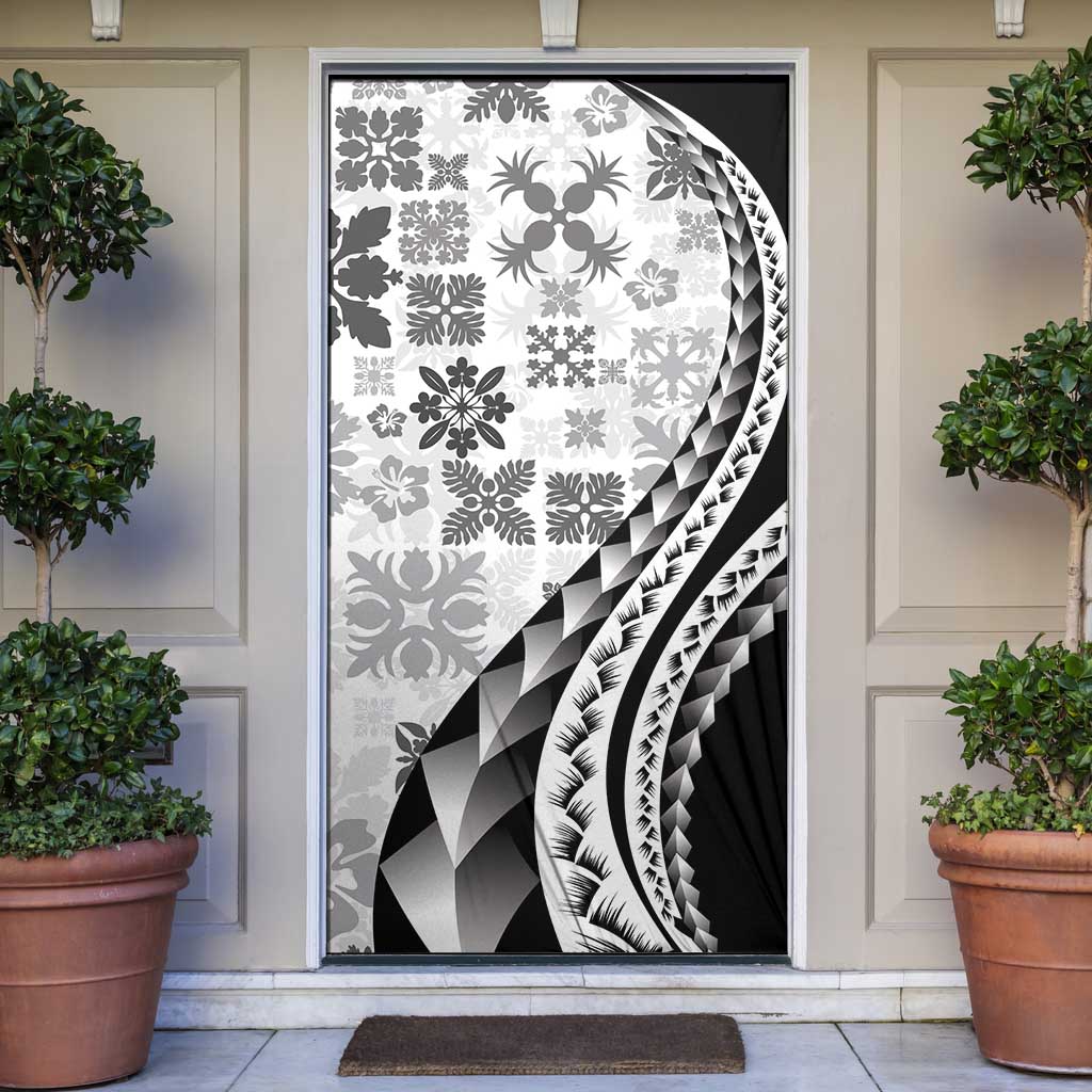 Black Hawaiian Quilt Pattern Door Cover Mixed Polynesian Tribal Arty LT9 Black - Polynesian Pride