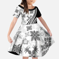 Black Hawaiian Quilt Pattern Family Matching Long Sleeve Bodycon Dress and Hawaiian Shirt Mixed Polynesian Tribal Arty
