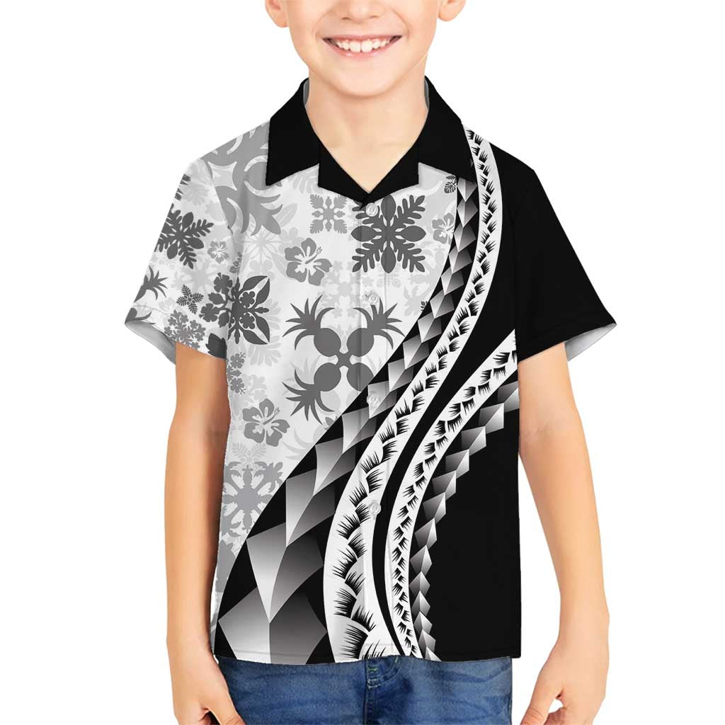 Black Hawaiian Quilt Pattern Family Matching Off Shoulder Maxi Dress and Hawaiian Shirt Mixed Polynesian Tribal Arty